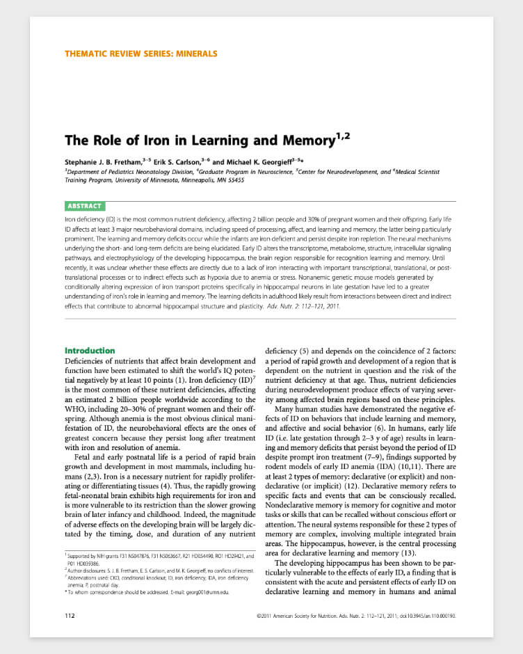 The role of iron in learning and memory