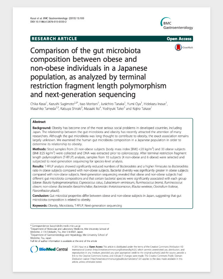 Comparison of the Gut Microbiota Composition between Obese and Non-Obese Individuals in a Japanese Population