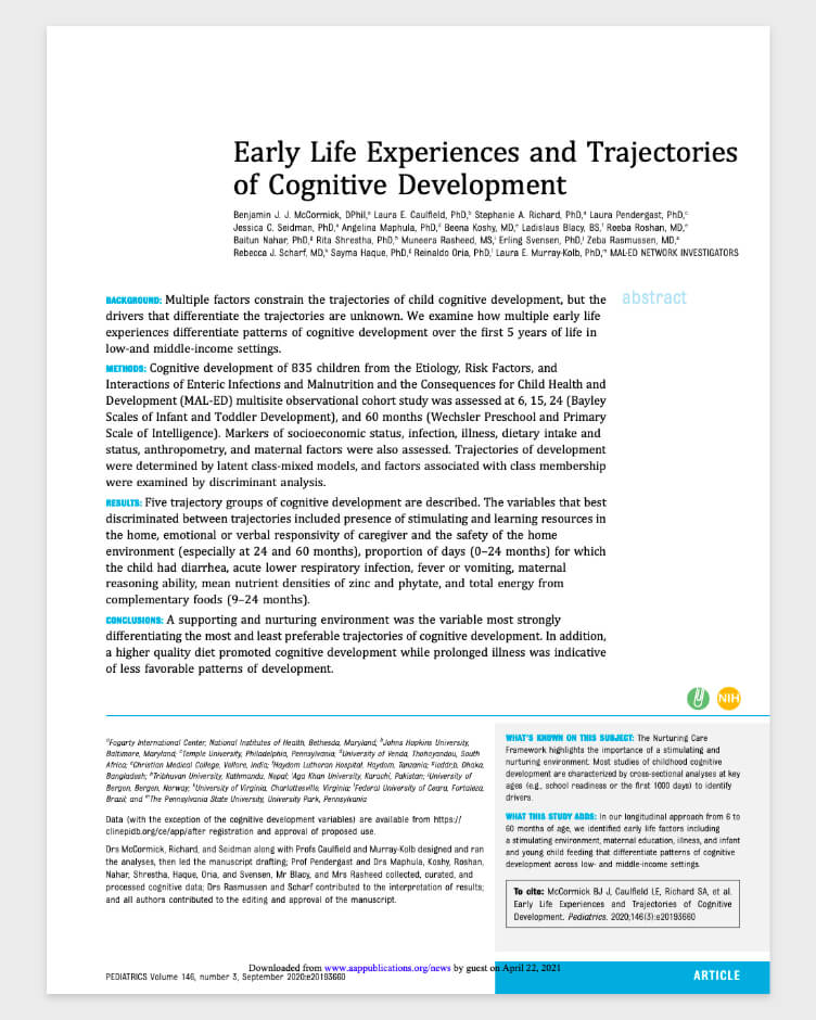 Early life experiences and trajectories of cognitive development