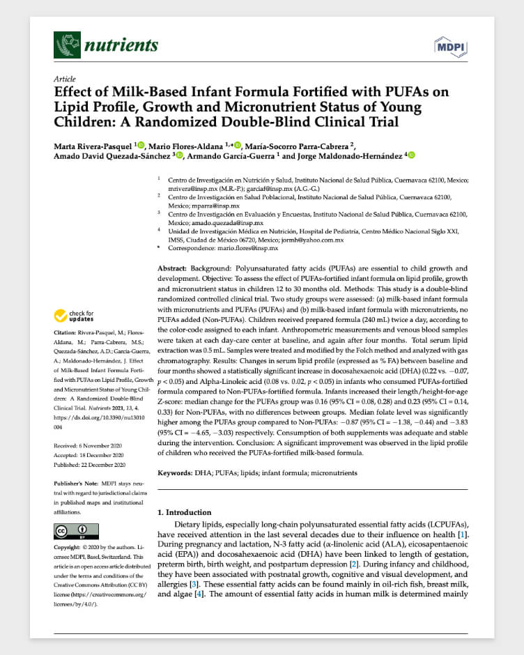 Effect of Milk-Based Infant Formula Fortified with PUFAs on Lipid Profile, Growth and Micronutrient Status of Young Children: A Randomized Double-Blind Clinical Trial
