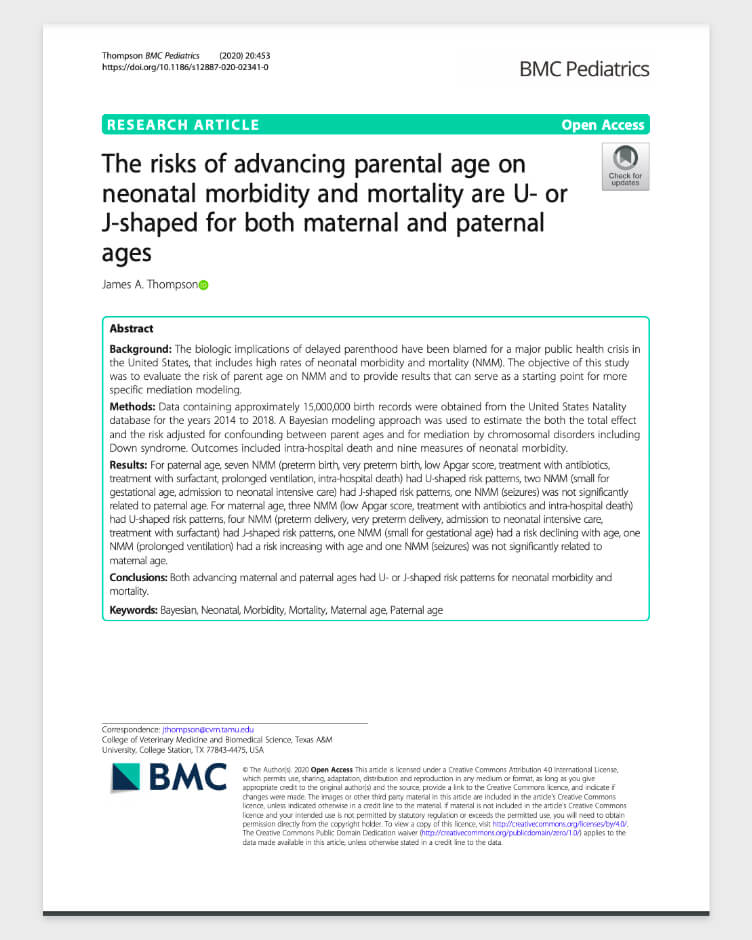 The risks of advancing parental age on neonatal morbidity and mortality are U- or J-shaped for both maternal and paternal ages