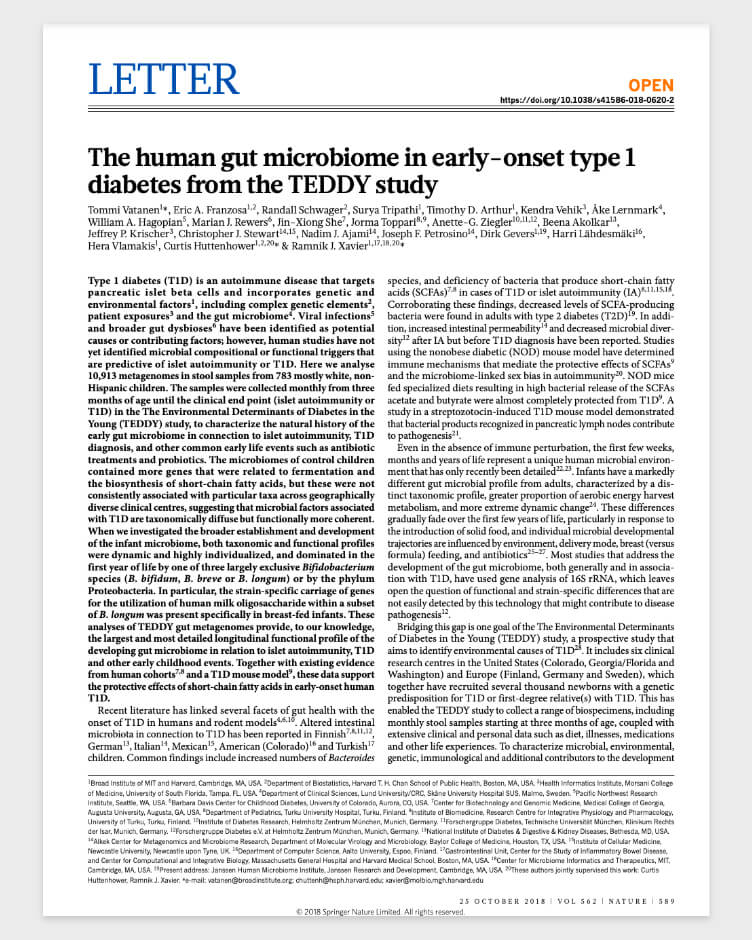The human gut microbiome in early-onset type 1 diabetes from the TEDDY study
