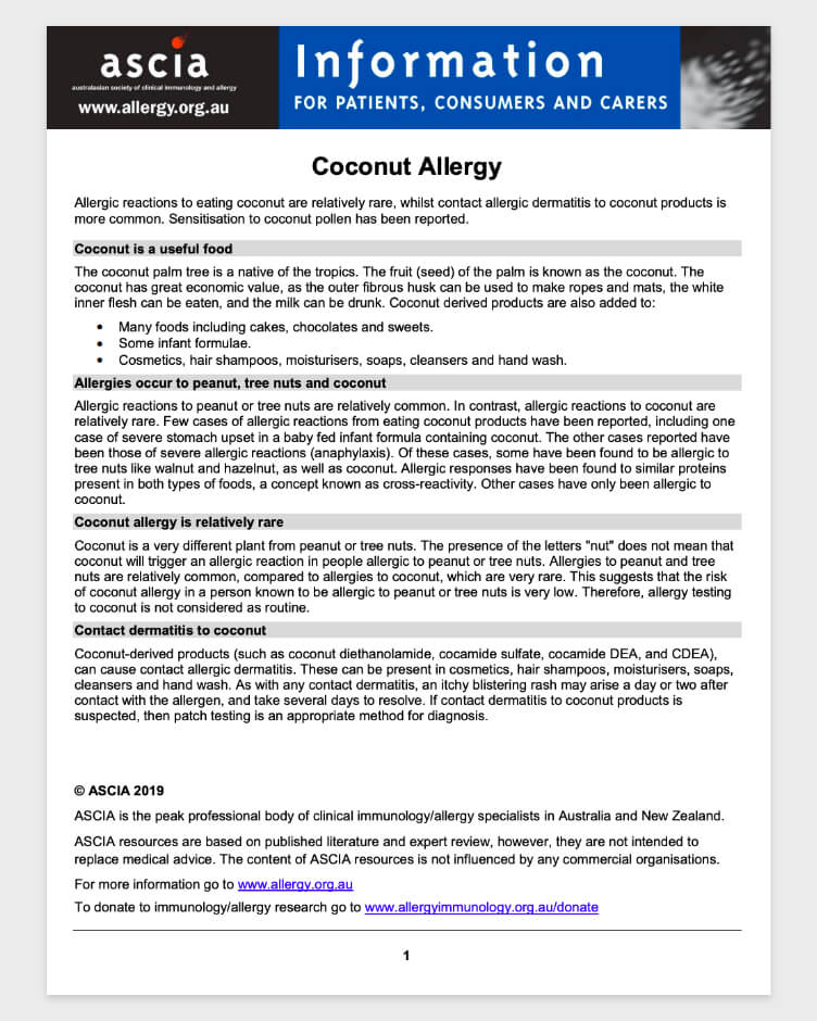ASCIA - Coconut Allergy