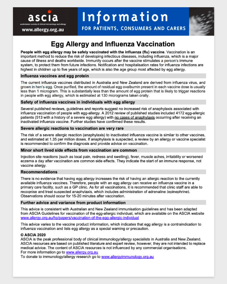 ASCIA - Egg Allergy & Influenza Vaccination