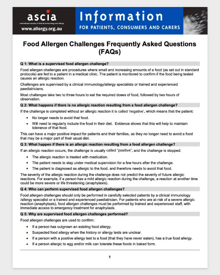 ASCIA - Food Allergen Challenges FAQs