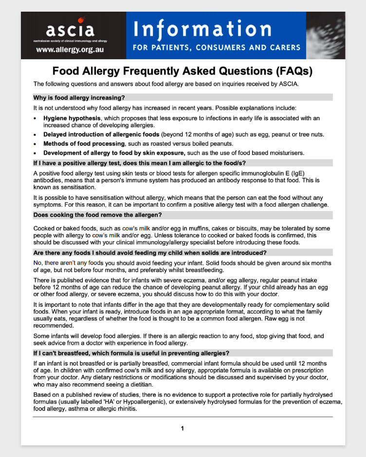 ASCIA - Food Allergy FAQs