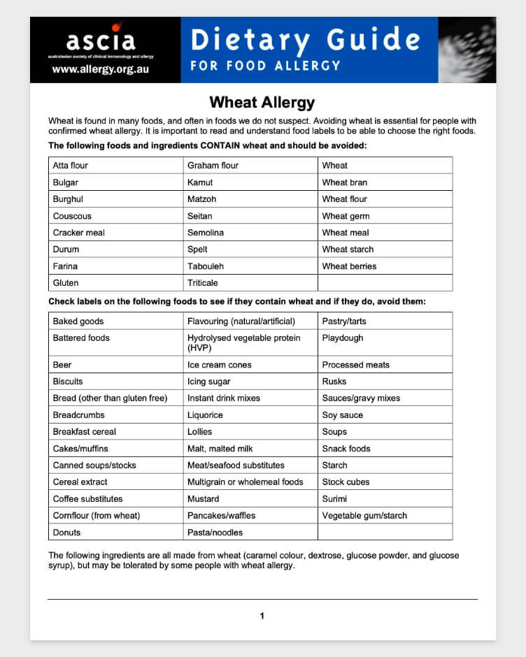 ASCIA - Wheat Allergy