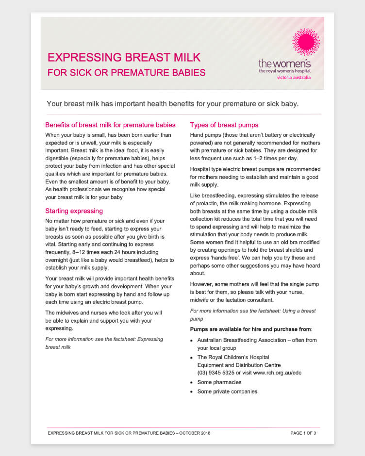 RWH - Expressing Breast Milk For Sick Or Premature Babies