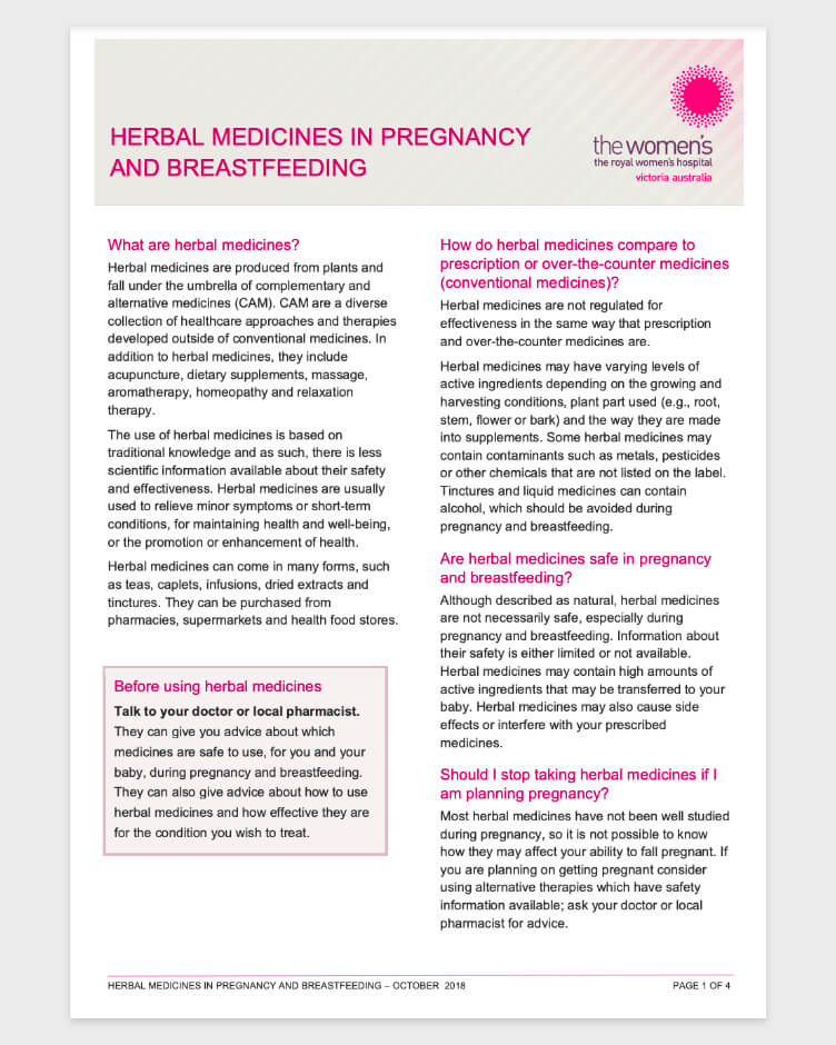 RWH - Herbal Medicines In Pregnancy and Breastfeeding