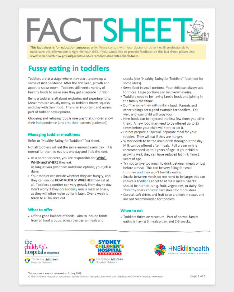 Fact Sheet - Fussy Eating in Toddlers