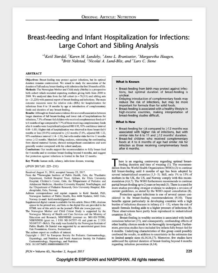 Breast-feeding and infant hospitalisation for infections