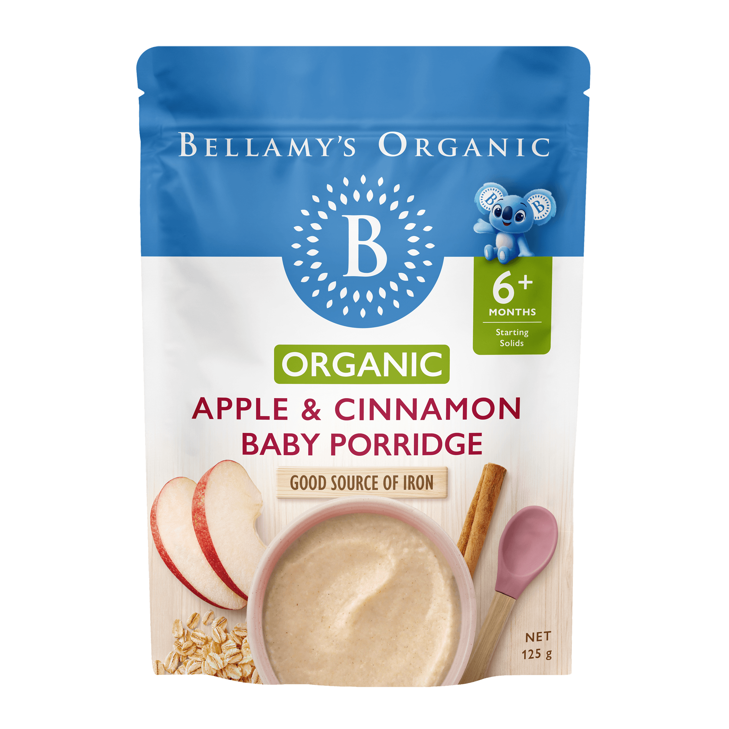 Bellamy's CEREAL_Apple & Cinnamon Baby Porridge_125g_GS1_RENDER_FRONT